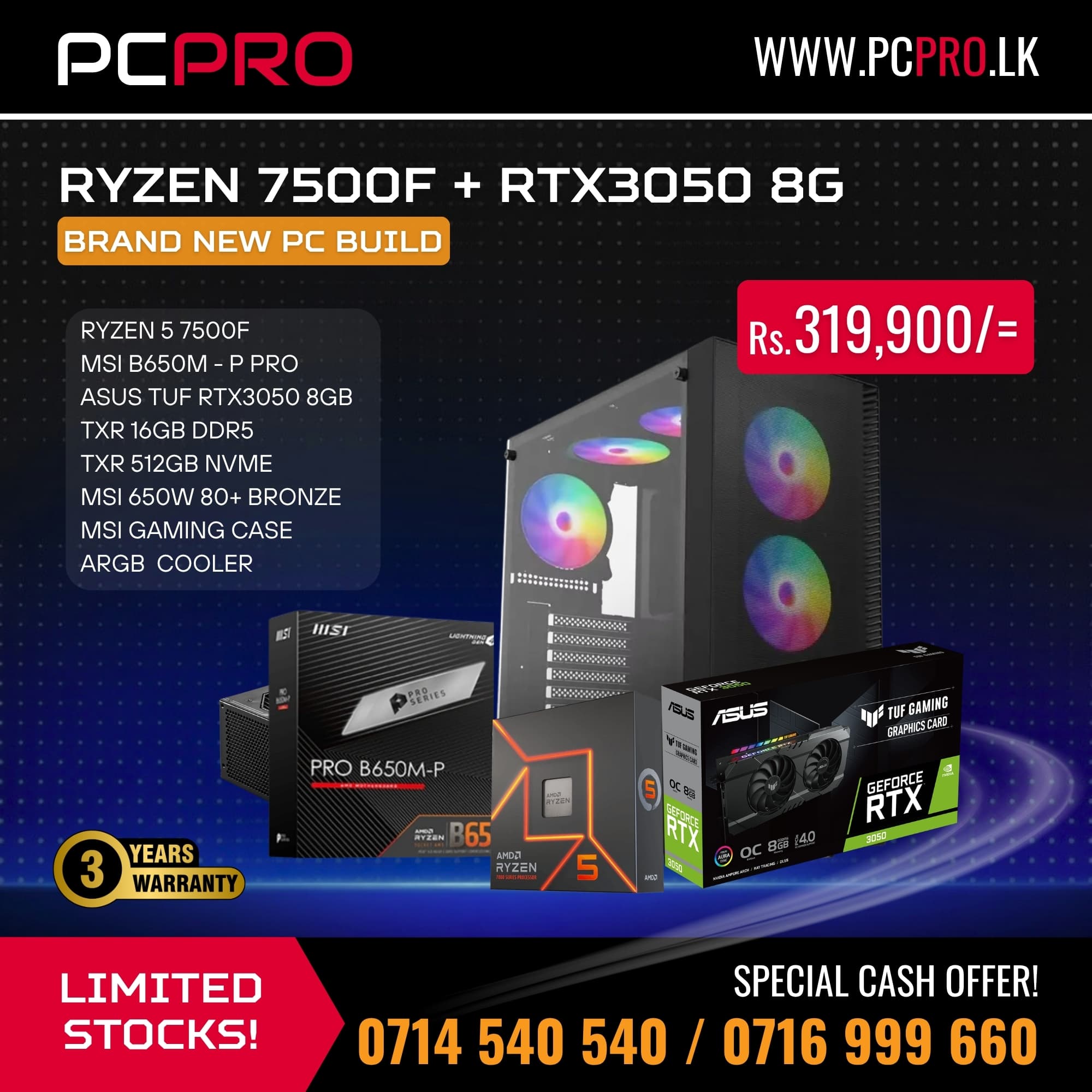 Ryzen 5 7500F with RTX 3050 8GB Desktop PC Build